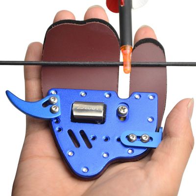 Archery Aluminum Finger Tab Archery Shooting Finger Guard Protection for Left and Right Hand (Blue, Left Hand)