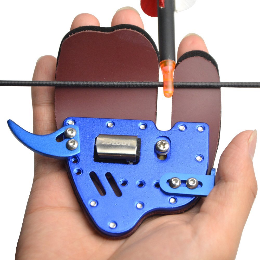 Archery Aluminum Finger Tab Archery Shooting Finger Guard Protection for Left and Right Hand (Blue, Left Hand)