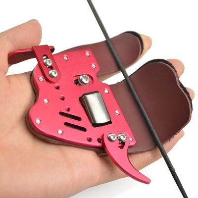 Archery Aluminum Finger Tab Archery Shooting Finger Guard Protection for Left and Right Hand (Red, Right Hand)