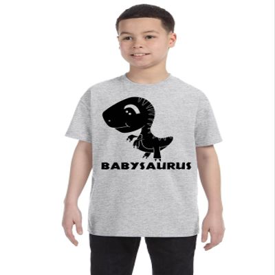 ALLNTRENDS Kids Youth T Shirt Baby Saurus Dinosaur Gift Matching Family Tees (M, Ash)