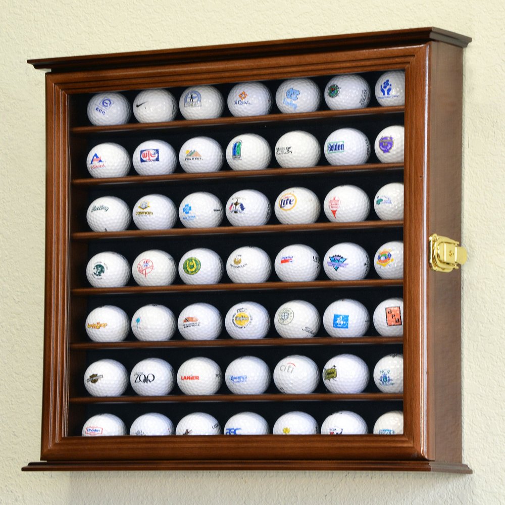 sfDisplay.com,LLC. Golf Ball Display Case Cabinet Wall Rack Stand Select Your Size 98% UV Lockable 5 Sizes 4 Colors to Choose (49 Golf Ball, Walnut Finish)