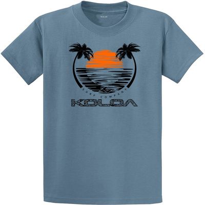 Koloa Surf Sunset with Palms Heavyweight Tee-Tall-4XLT-StoneBlue/c