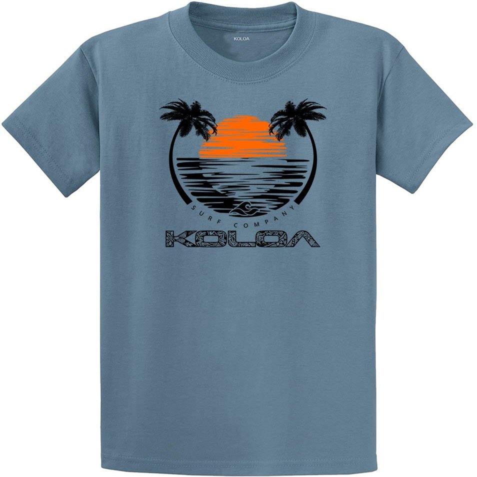 Koloa Surf Sunset with Palms Heavyweight Tee-Tall-4XLT-StoneBlue/c