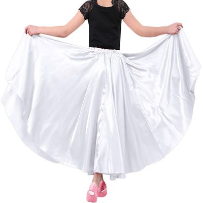 Backgarden 26" White Girls Stretched Shiny Satin Flowy Long Dance Skirt Dancewear