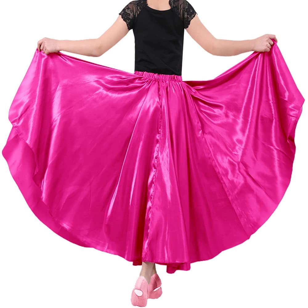 Backgarden 30" Rose Girls Stretched Shiny Satin Flowy Long Dance Skirt Dancewear