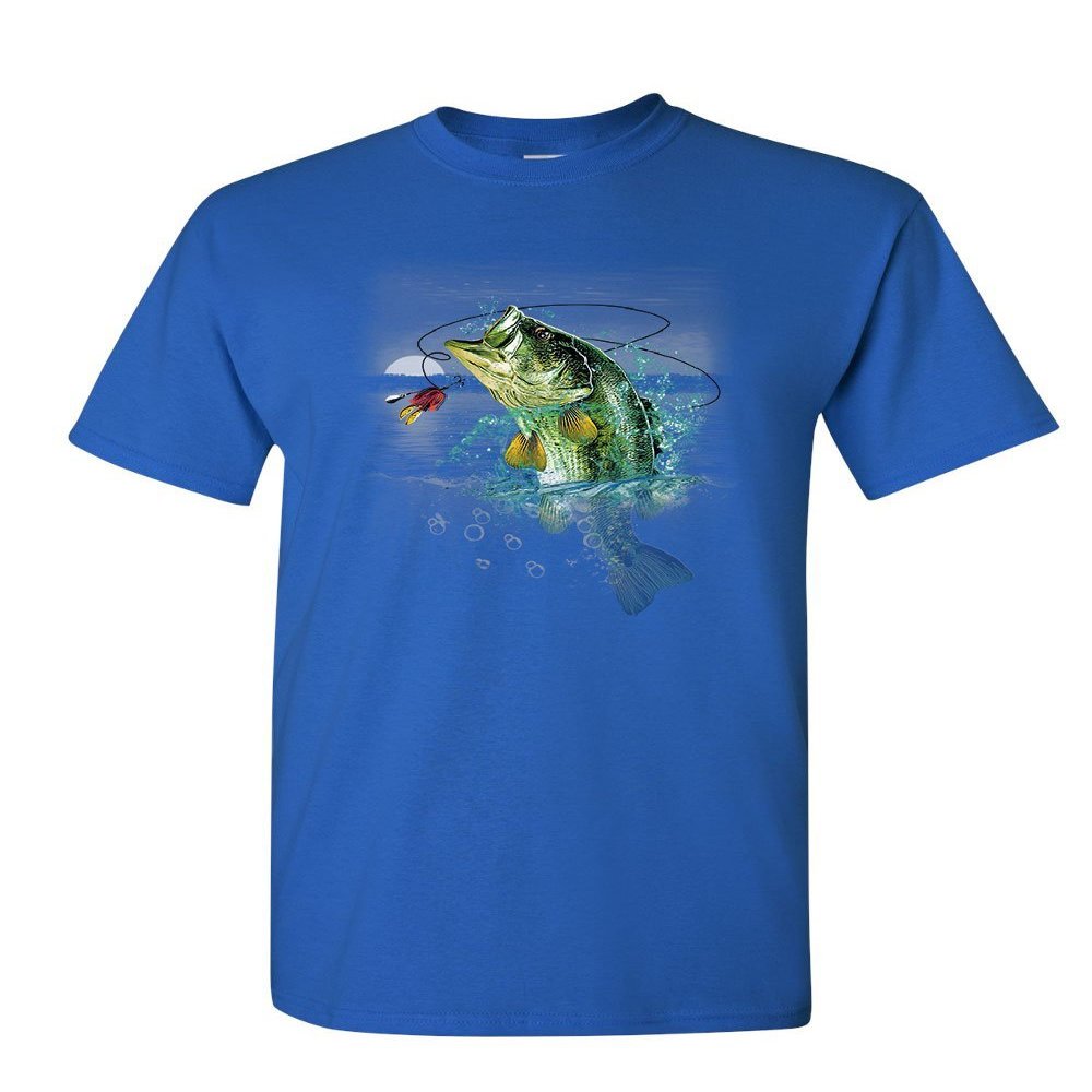 Bass Fishing T-Shirt Fisherman Camping Hobby Angler Lake River Mens Tee Shirt Royal Blue Medium