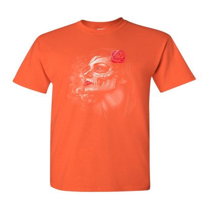 Day of The Dead Girl T-Shirt Skull Face Dia de Los Muertos Roses Mens Tee Shirt Orange Small