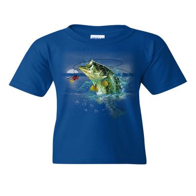 Bass Fishing Youth T-Shirt Fisherman Camping Hobby Angler Lake River Kids Tee Royal Blue Medium