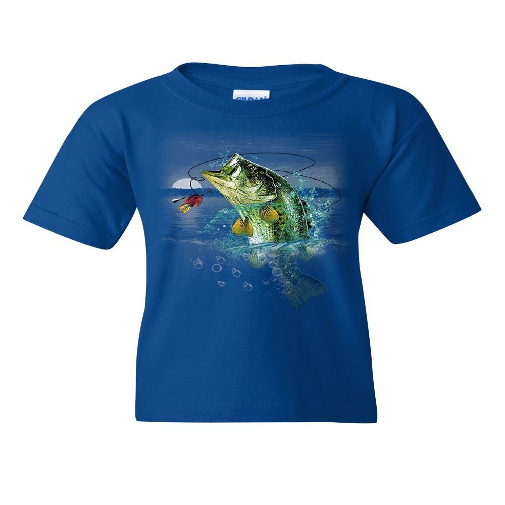 Bass Fishing Youth T-Shirt Fisherman Camping Hobby Angler Lake River Kids Tee Royal Blue Small
