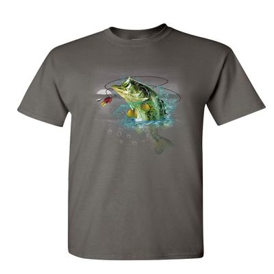 Bass Fishing T-Shirt Fisherman Camping Hobby Angler Lake River Mens Tee Shirt Charcoal X-Large