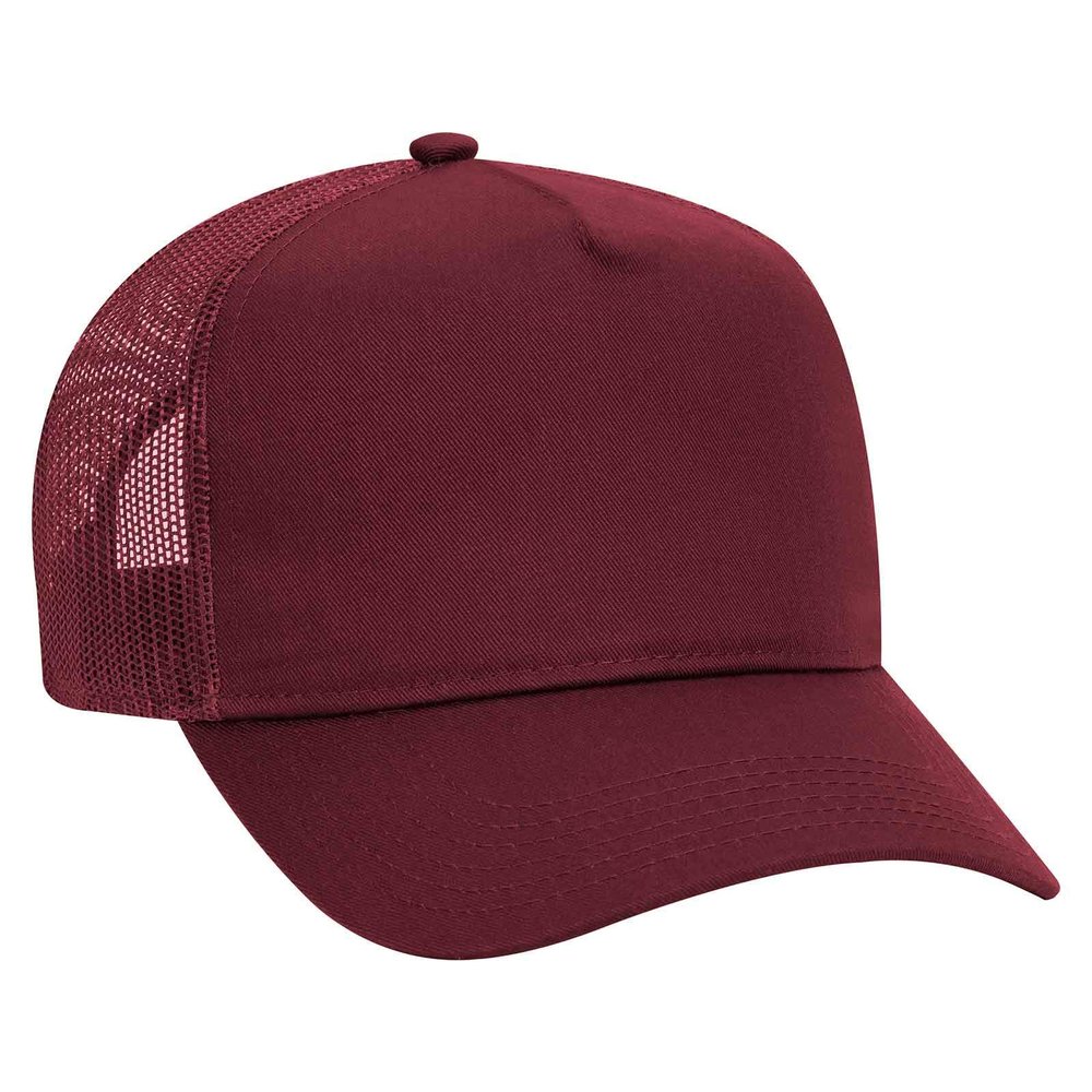 Otto Caps 5 Panel Mid Profile Mesh Back Trucker Hat Cotton Blend Twill Maroon