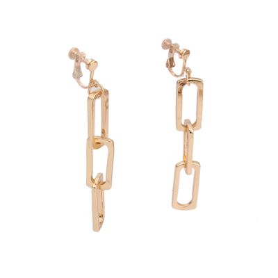 Grace Jun Fashion Geometric Long Iron Chian Clip on Earrins No Pierced for Women Party Prom Elegant Accessory (Gold clip-on)