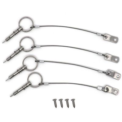 4 Pack Quick Release Pin 1/4" Diameter w/Drop Cam & Spring - Lanyard Prevents Loss, Full 316 Stainless Steel, Bimini Top Pin, Marine Hardware, Free Installation Screws