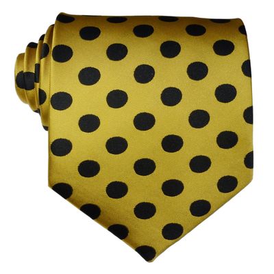 New Classic Polka Dots Gold Black JACQUARD WOVEN Silk Men's Tie Necktie
