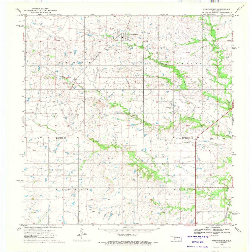 YellowMaps Wainwright OK topo map, 1:24000 Scale, 7.5 X 7.5 Minute, Historical, 1970, Updated 1972, 27.4 x 22.5 in - Tyvek