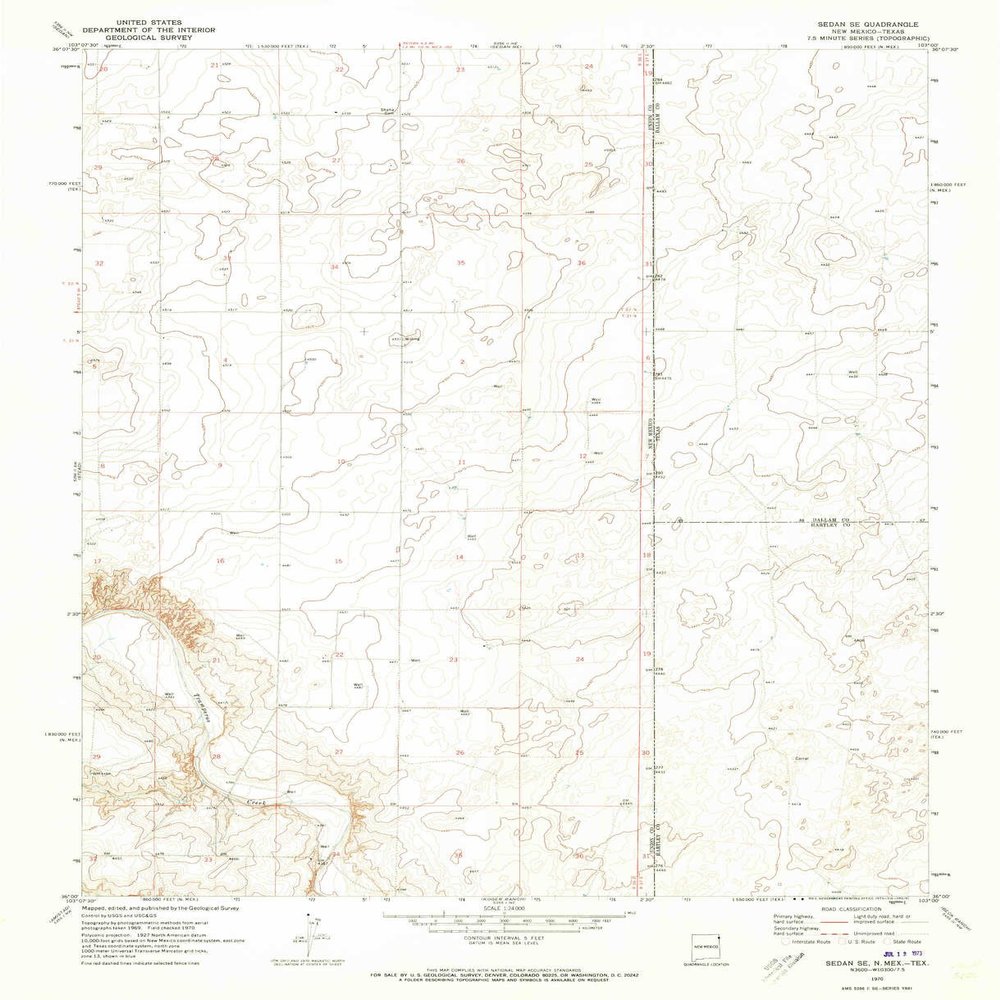 YellowMaps Sedan SE NM topo map, 1:24000 Scale, 7.5 X 7.5 Minute, Historical, 1970, Updated 1973, 26.9 x 21.8 in - Tyvek