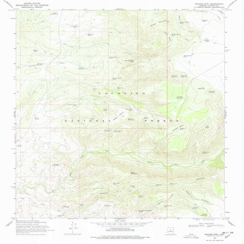 YellowMaps Walker MTN AZ topo map, 1:24000 Scale, 7.5 X 7.5 Minute, Historical, 1969, Updated 1978, 26.7 x 22 in - Tyvek