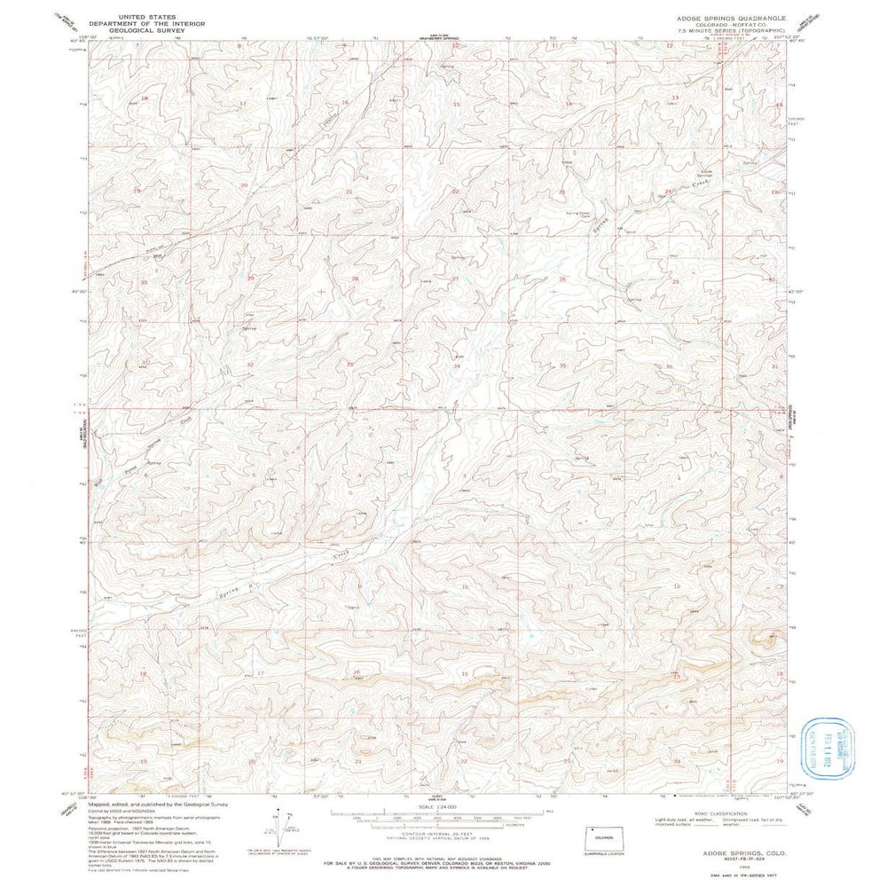 YellowMaps Adobe Springs CO topo map, 1:24000 Scale, 7.5 X 7.5 Minute, Historical, 1969, Updated 1992, 26.8 x 22 in - Tyvek