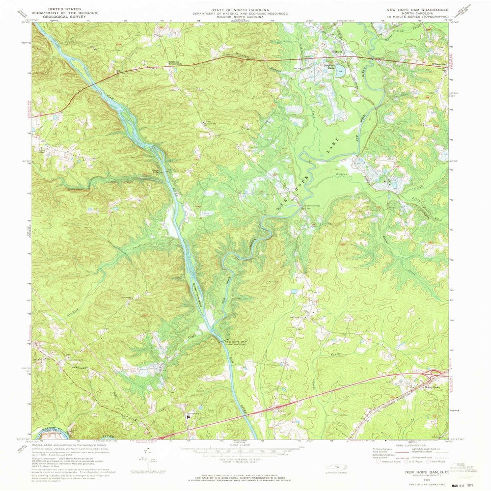 YellowMaps New Hope Dam NC topo map, 1:24000 Scale, 7.5 X 7.5 Minute, Historical, 1969, Updated 1973, 26.8 x 21.9 in - Tyvek