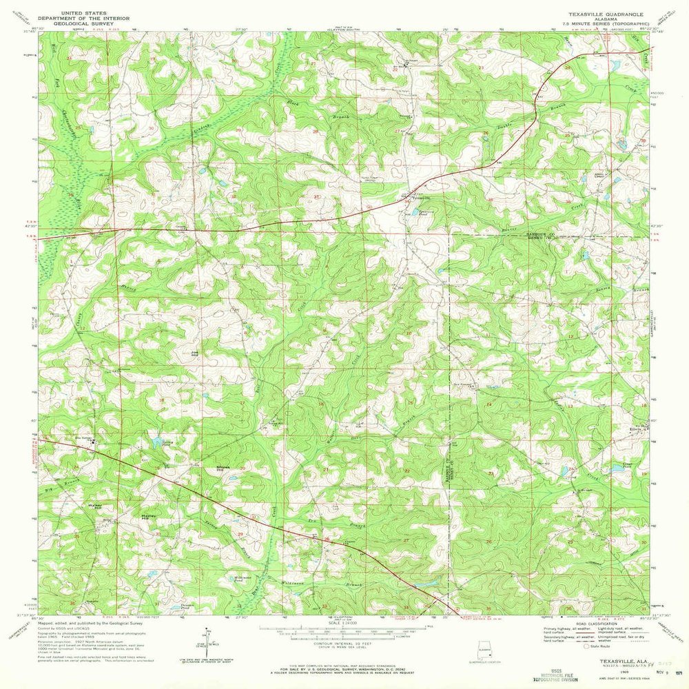 YellowMaps Texasville AL topo map, 1:24000 Scale, 7.5 X 7.5 Minute, Historical, 1969, Updated 1971, 26.8 x 21.9 in - Tyvek