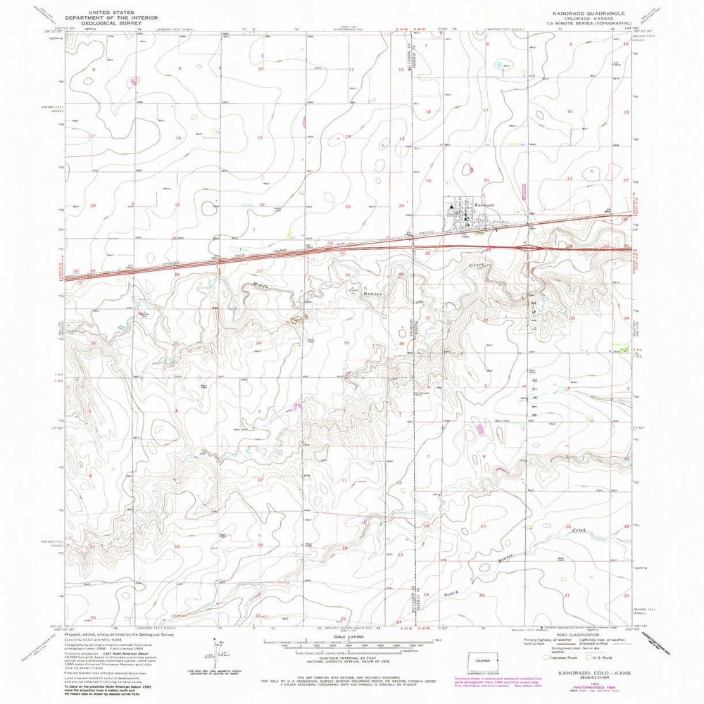 YellowMaps Kanorado KS topo map, 1:24000 Scale, 7.5 X 7.5 Minute, Historical, 1969, Updated 1985, 26.9 x 22 in - Tyvek