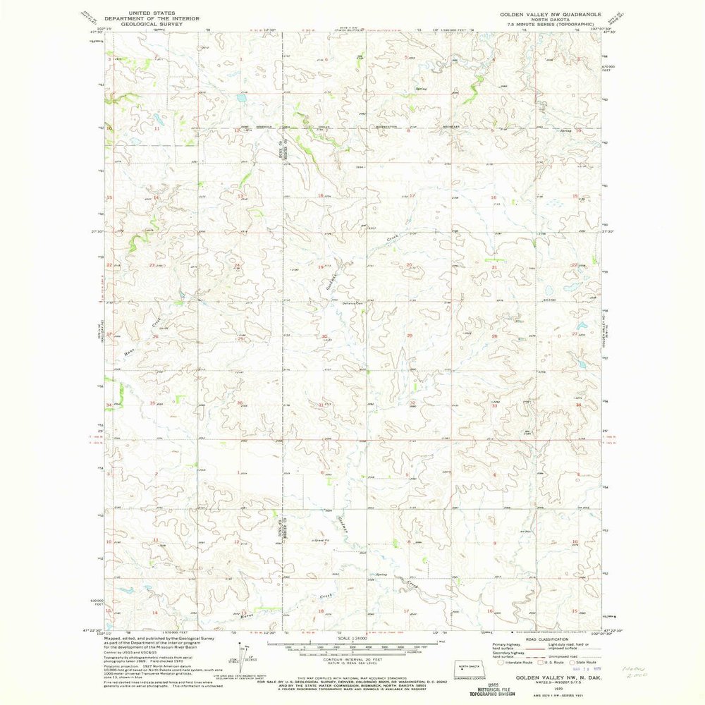 YellowMaps Golden Valley NW ND topo map, 1:24000 Scale, 7.5 X 7.5 Minute, Historical, 1970, Updated 1973, 26.8 x 21.9 in - Tyvek