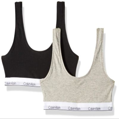 Calvin Klein Kids Girls' Modern Cotton Bralette 2-Pack, Heather Grey/Classic Black, Large