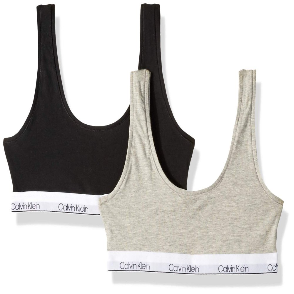 Calvin Klein Kids Girls' Modern Cotton Bralette 2-Pack, Heather Grey/Classic Black, Large