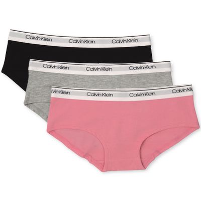 Calvin Klein Kids Girls' Modern Cotton Hipster Underwear 3-Pack, Sachet Pink/Heather Grey/Black, Large