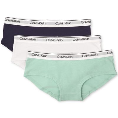 Calvin Klein Kids Girls' Modern Cotton Hipster Underwear 3-Pack, Teal/Classic White/Symphony Blue, Large