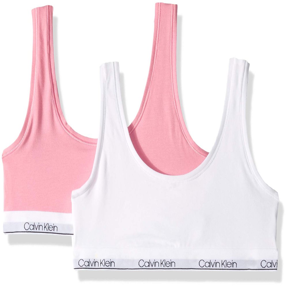 Calvin Klein Kids Girls' Modern Cotton Bralette 2-Pack, Light Pink/White, Large