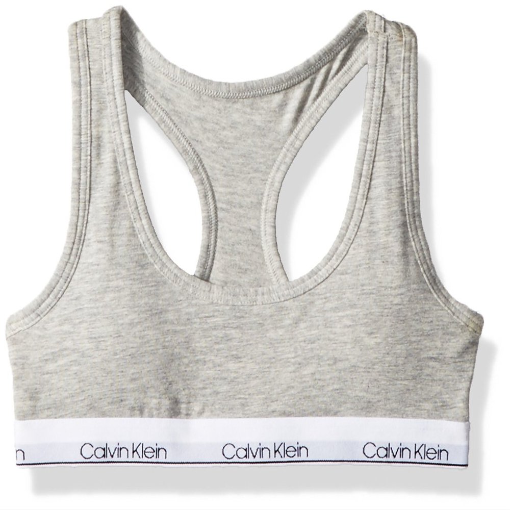 Calvin Klein Kids Girls' Modern Cotton Racerback Bralette, Heather Grey, X-Large