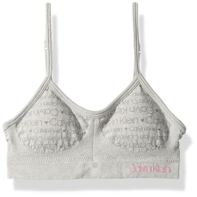 Calvin Klein Kids Girls' Seamless Wirefree Comfort Bralette Bra, Heather Grey with Pink Logo, Large