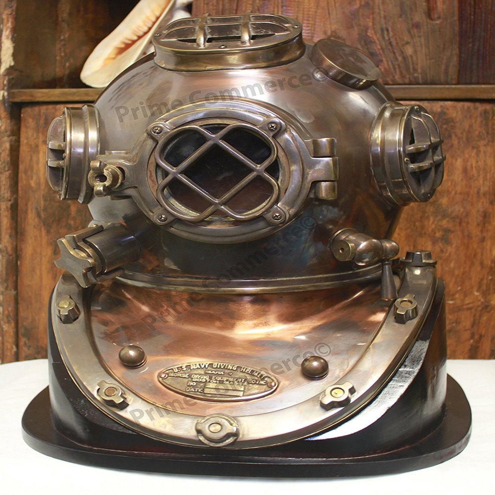 saif.nautical.store 18" Antique Finish Brass & Copper Mark V Dive Helmet