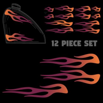 12 Piece Flame Set for Harley Sportster Tank and fenders - UV Protected - Colors: Orange, Red (Citrus Wine)