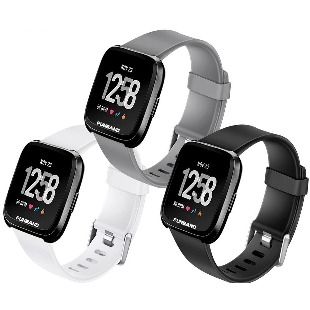 FunBand for Fitbit Versa/Fitbit Versa 2/Versa Lite Strap Bands,Classic Soft Silicone Sport Adjustable Replacement Accessory Bracelet Straps [1 Year Warranty] for Fitbit Versa/Fitbit Versa 2/Versa Lite
