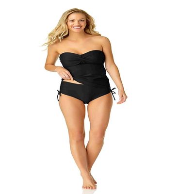 Catalina Women's Plus-Size Twist Front Bandeau Tankini Swimsuit, Black, 2X