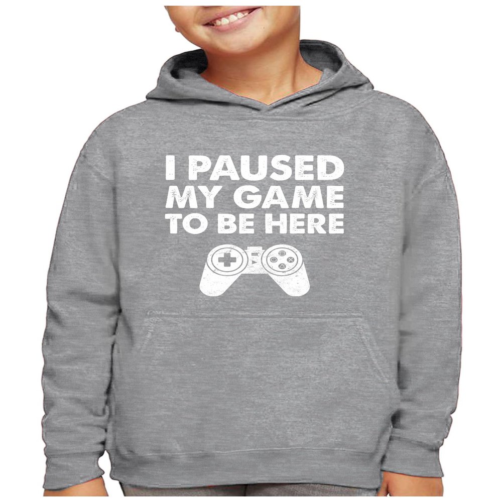 I Paused My Game to Be Here Funny Gift for Gamer Youth Hoodie Medium Gray