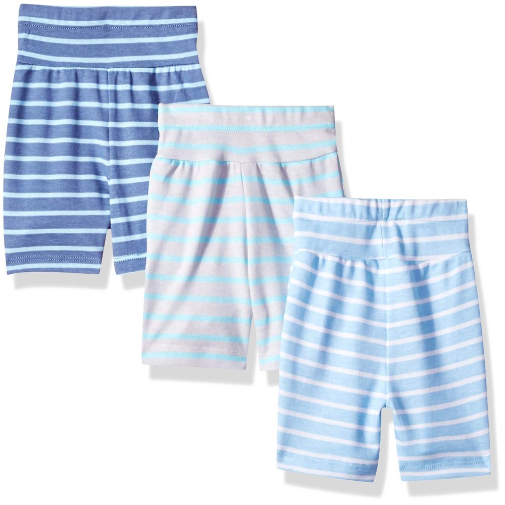 Hanes Ultimate Baby Boys Flexy 3 Pack Adjustable Fit Knit Shorts, Blue Stripe, 18M-24M