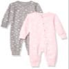 Hanes Ultimate Baby Flexy 2 Pack Sleep and Play Suits, Pink Shapes, 0-6 Months view 1
