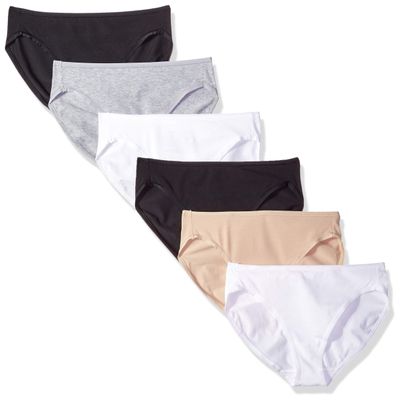 Amazon Essentials Women's Cotton High Leg Brief Underwear (Available in Plus Size), Breathable, Pack of 6, Black/Camel/Grey Heather/White, X-Small