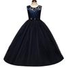 Flower Girls Sleeveless Long Pageant Dresses Maxi Lace Gown for Kids Formal Wedding Bridesmaid Princess Dress Big Girls Summer First Communion Party Prom Puffy Tulle Skirt Navy Blue Size 11-12 Years view 2