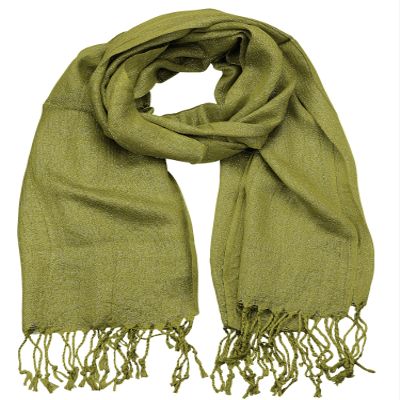 NYFASHION101 Women's Sheer Metallic Braided Tassel Ends Scarf Shawl Wrap, Olive