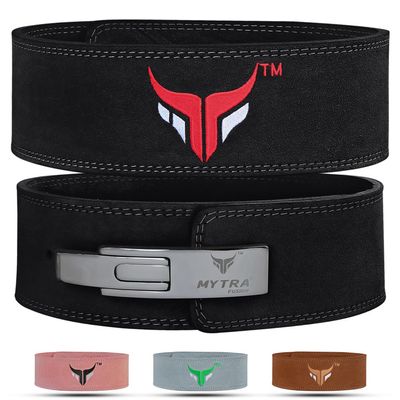 Mytra Fusion Leather Powerlifting Belt for Men and Women (10MM Thick & 4" Wide) - Premium Weight lifting Belt with Adjustable Lever Buckle for Gym, Squats, Bodybuilding & Deadlifts