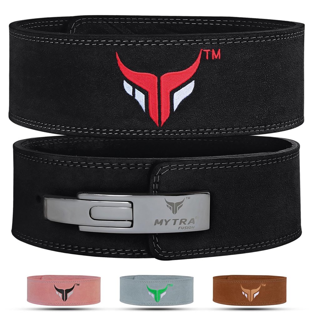 Mytra Fusion Leather Powerlifting Belt for Men and Women (10MM Thick & 4" Wide) - Premium Weight lifting Belt with Adjustable Lever Buckle for Gym, Squats, Bodybuilding & Deadlifts