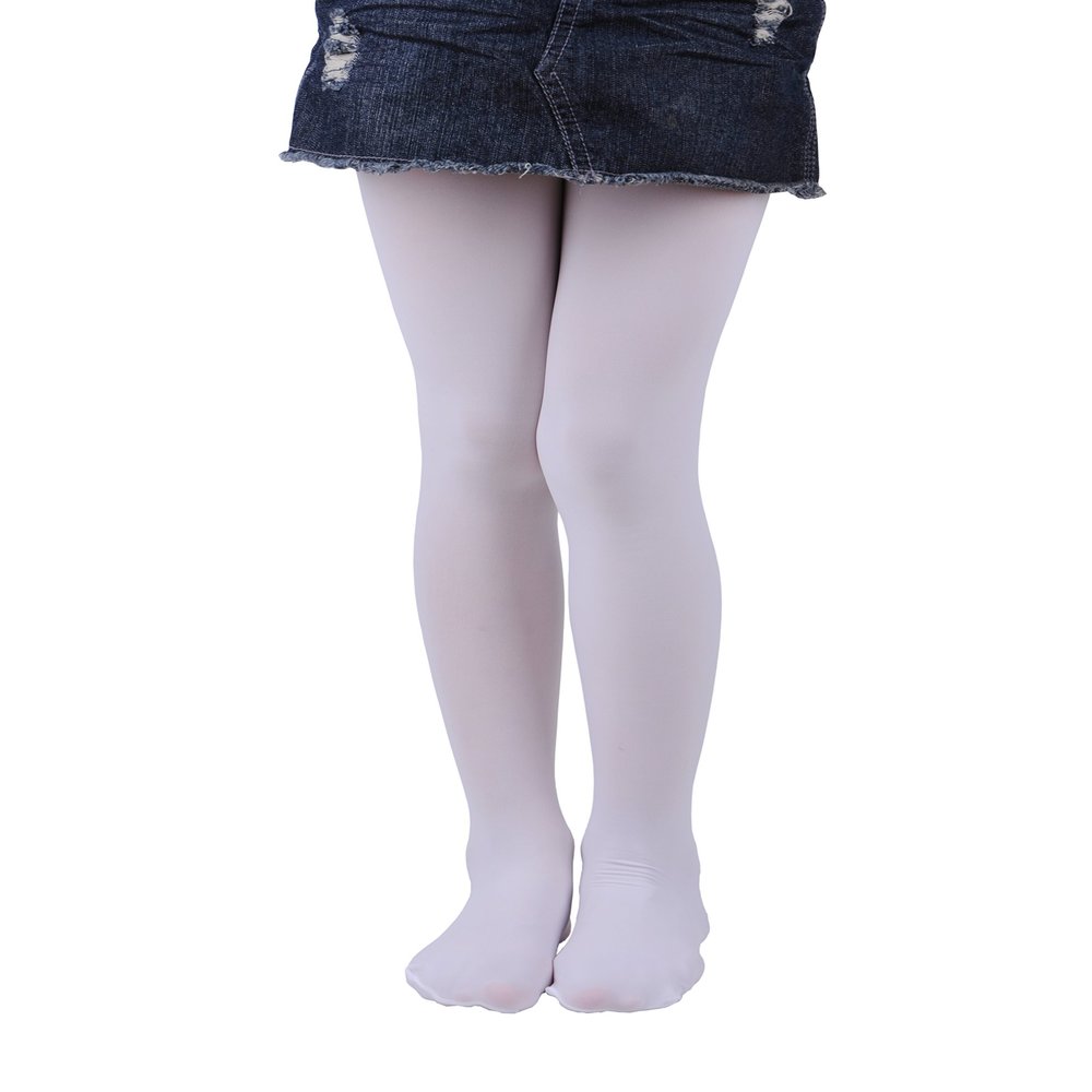 EVERSWE Girls Semi Opaque Footed Tights, Microfiber Tights (8-10, White)