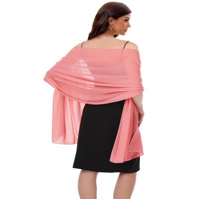Baoqiya Women's Shawls and Wraps for Evening Dress Chiffon Shawl Soft Elegant Silky Pashmina Wedding Bridal Scarf(Coral, 79"19")