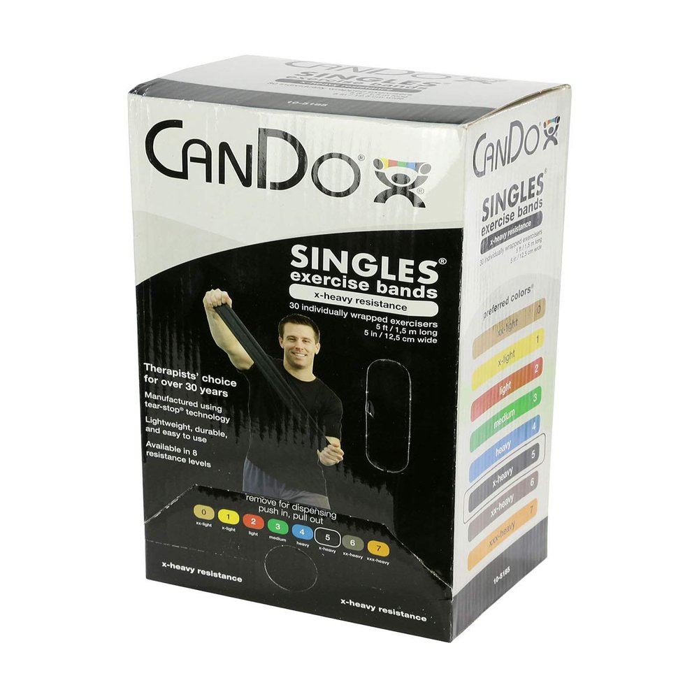 Fabrication CanDo Exercise Band, 5-Foot Singles, 30-Piece Dispenser, Black