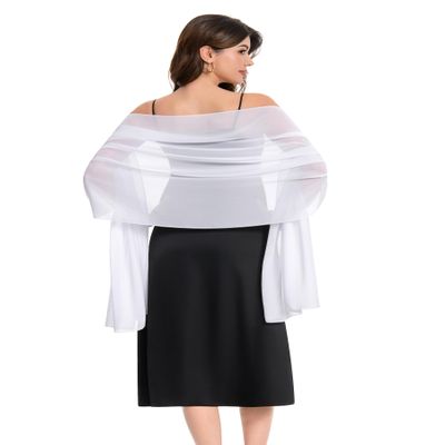 Baoqiya Women's Shawls and Wraps for Evening Dress Chiffon Shawl Soft Elegant Silky Pashmina Wedding Bridal Scarf(White, 79"19")