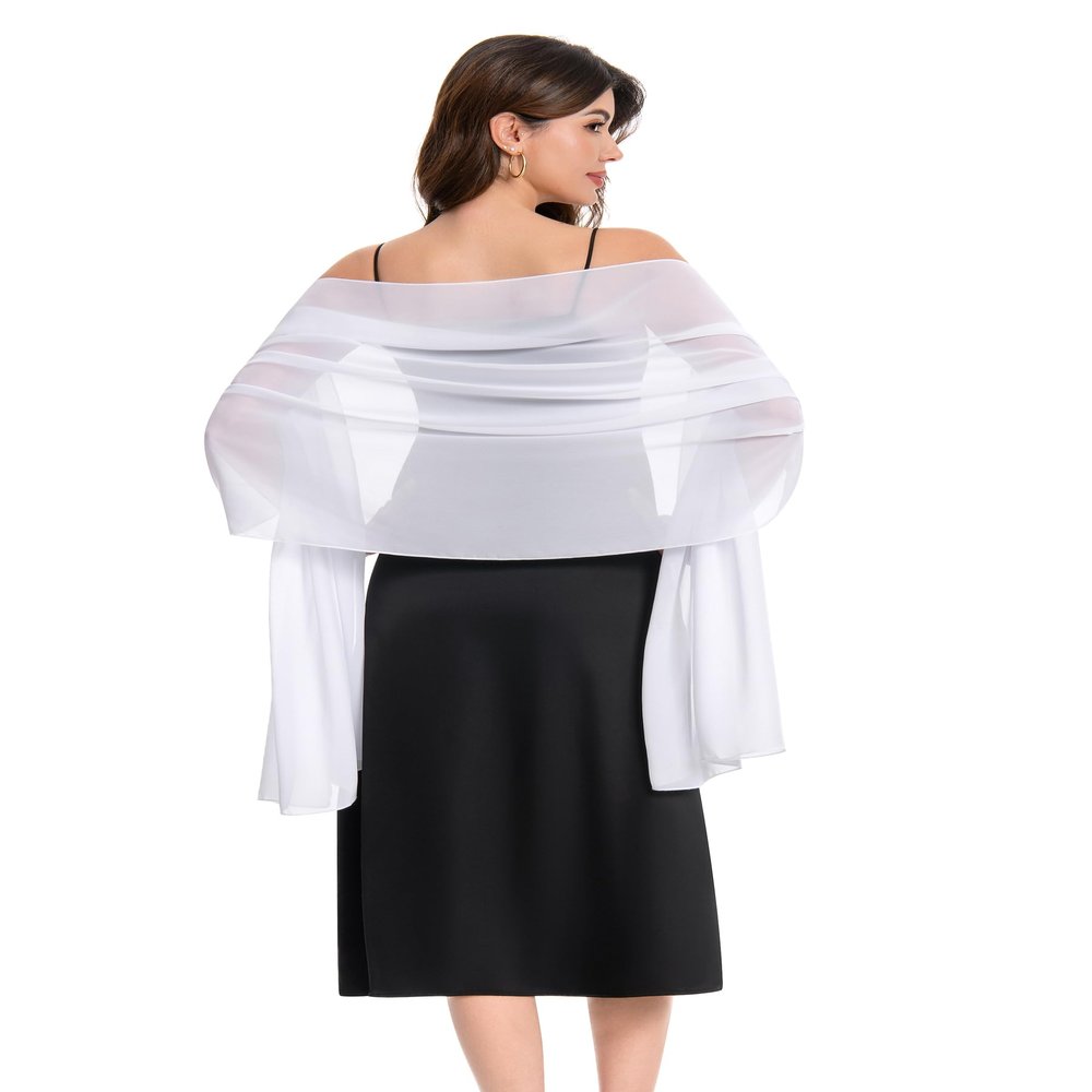 Baoqiya Women's Shawls and Wraps for Evening Dress Chiffon Shawl Soft Elegant Silky Pashmina Wedding Bridal Scarf(White, 79"19")
